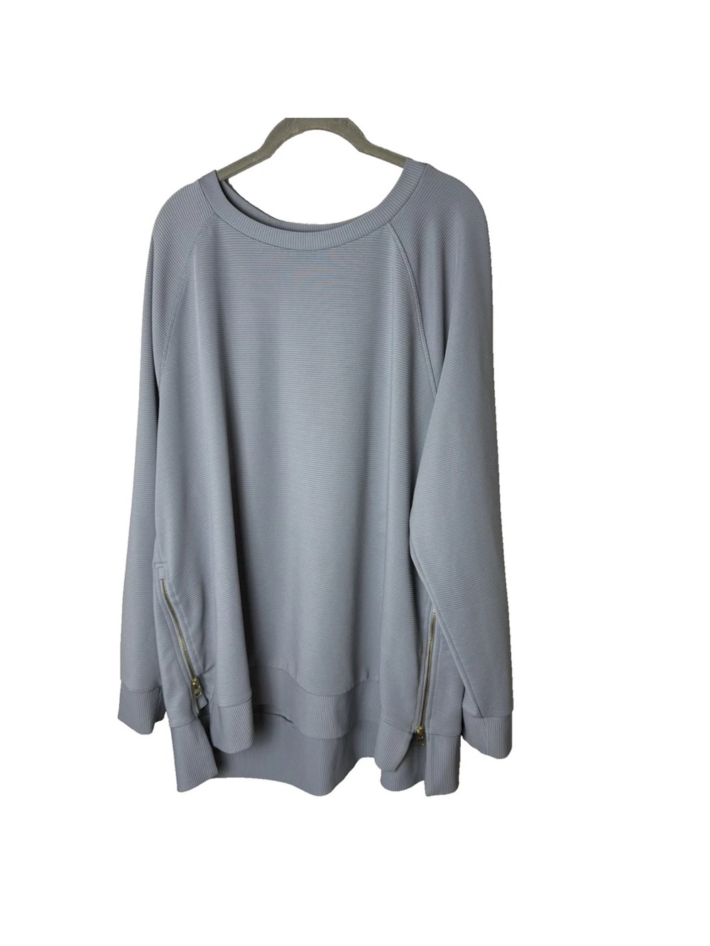 AVIA Athletic Top Plus Size XXXL 3XL 22 Long Sleeves Ribbed Gray Side Zippers